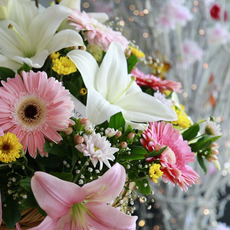 "Spring Melody" Floral Basket: Lilies, Gerberas & Daisies