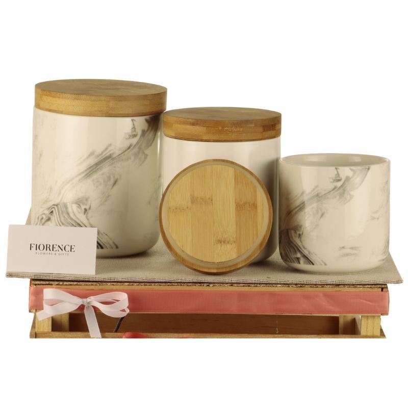Gift for a Her with Ceramic Containers and Gourmet Snacks