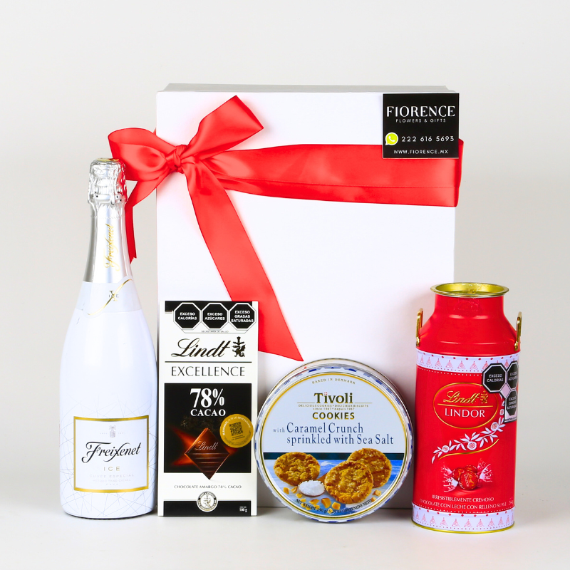 Gift with Sparkling White Wine and Chocolates