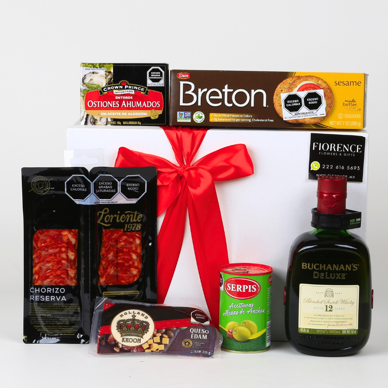 Gift Box with Whiskey and Gourmet Snacks