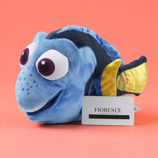 Nemo and Dory plush toys with chocolates and cookies