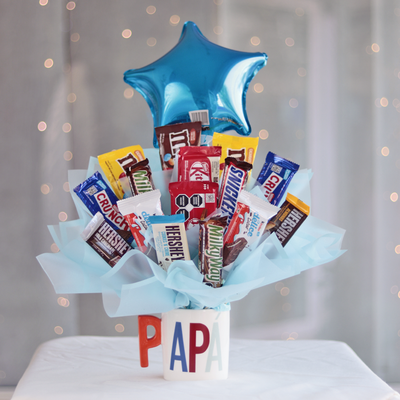Candy Bouquet in Mugs Delight Collection (Love, Papá, Relax and Coffee) - Giftbaskets México