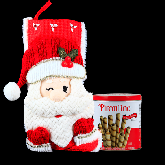 Cheerful Decorative Christmas Stocking with Handsome Santa Claus and Cream-Filled Cookies - Giftbaskets México