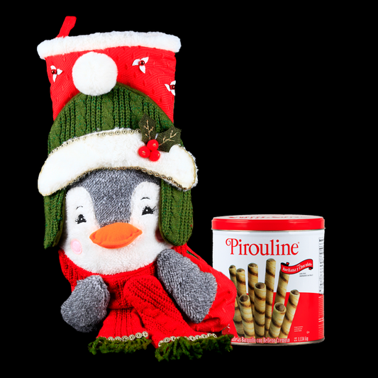Festive Decorative Christmas Stocking with a Cute Penguin and Creamy Filling Cookies. - Giftbaskets México