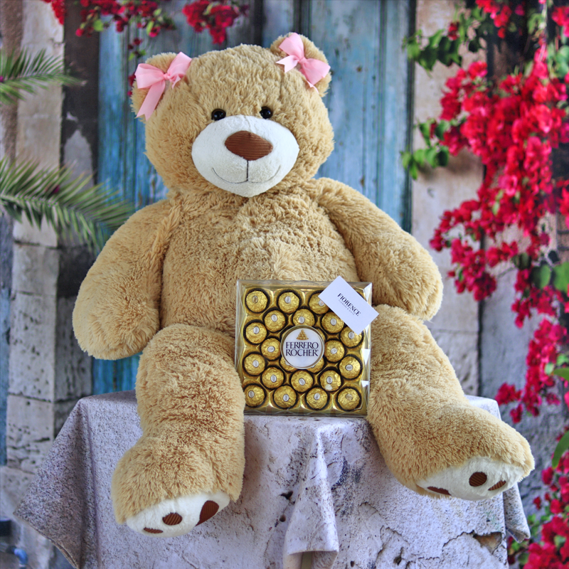 Large Teddy Bear Plush with Chocolates - Giftbaskets México