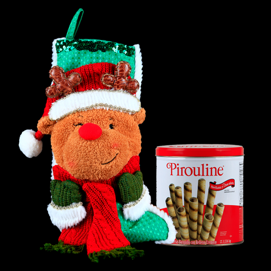 Lovely Christmas Stocking with a Cute Reindeer and Gourmet Cream-Filled Cookies - Giftbaskets México