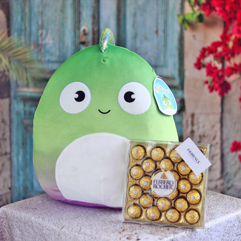 Squishmallows Chameleon with Chocolates - Giftbaskets México