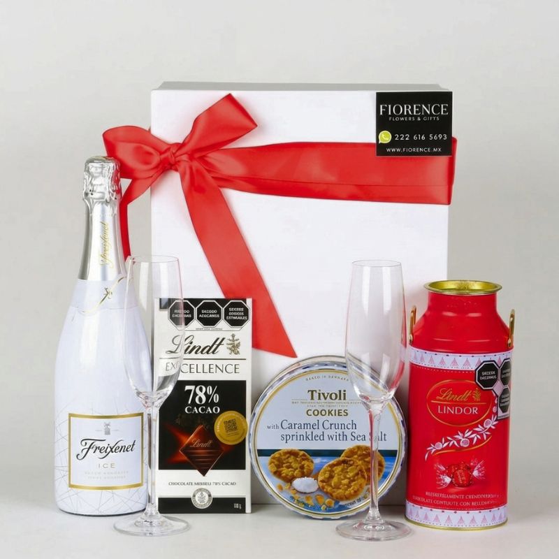 Gift with Sparkling White Wine and Chocolates