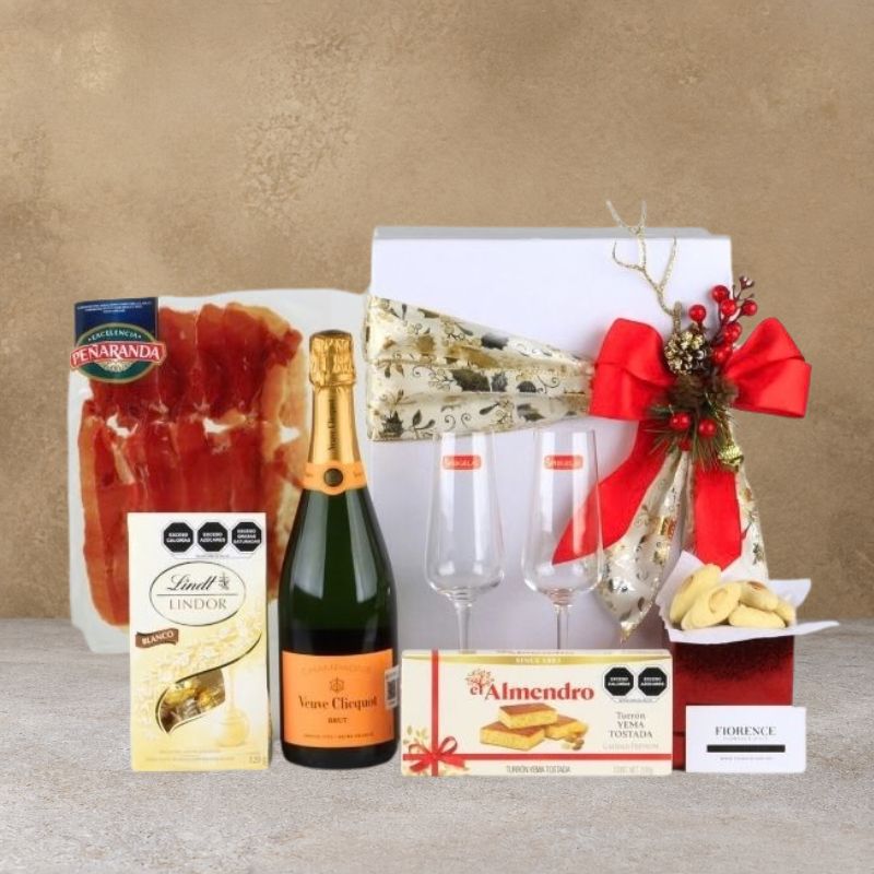 Christmas Gourmet Gift "Champagne & Serrano" Luxury Gift Box: Veove Clicquot & Premium Pairing-1