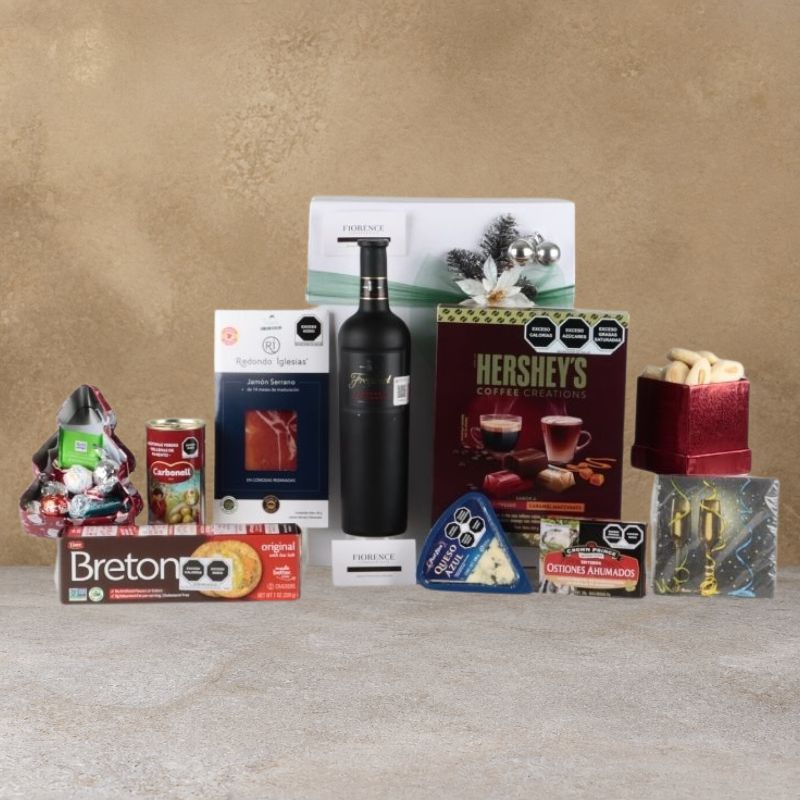 Christmas Gourmet Box for Him: Freixenet Red Wine, Serrano Ham, Cheese and Coffee Chocolates-2
