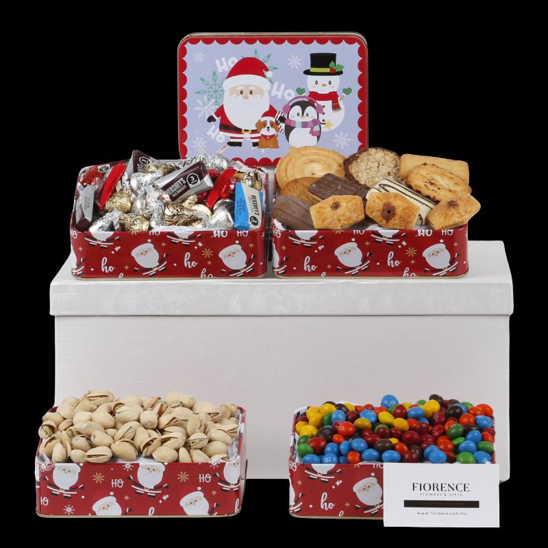 Santa Claus and Friends  Gift Tower with Cookies, Chocolates and Pistachios