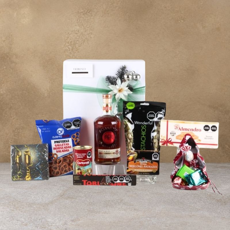 Luxury Bacardi Reserve 8 Rum Christmas Gift with Savory and Sweet Treats