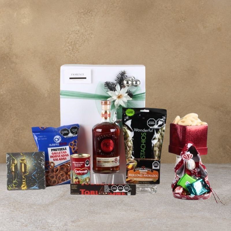 Luxury Bacardi Reserve 8 Rum Christmas Gift with Savory and Sweet Treats
