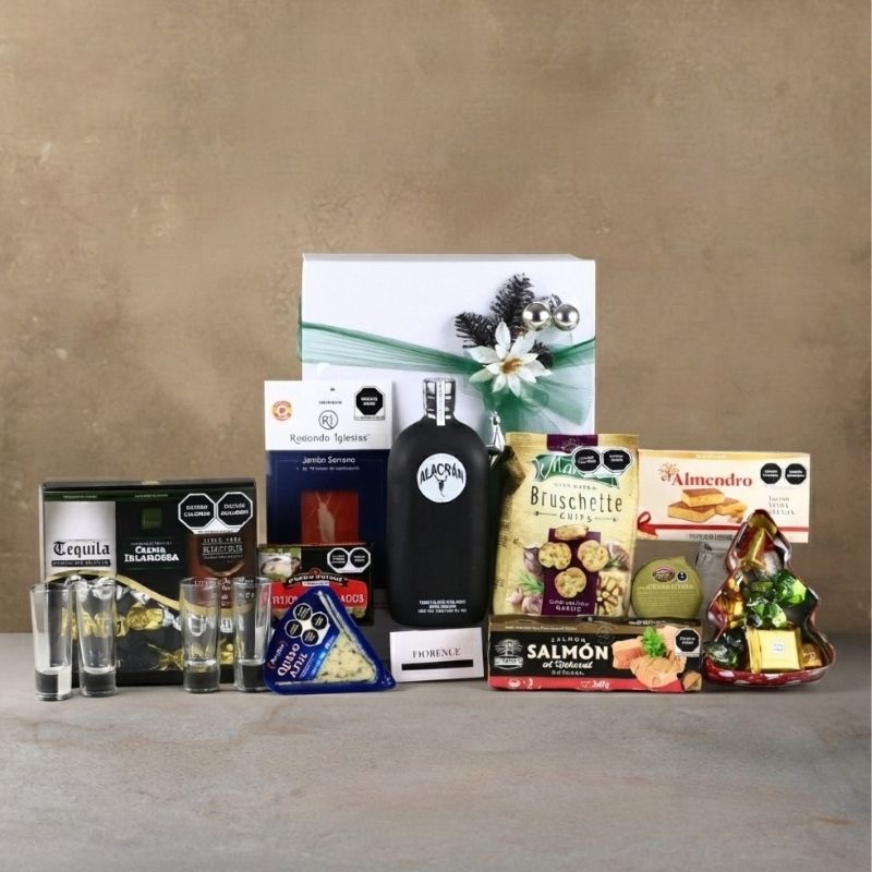 Alacrán Deluxe Christmas Gift Box – Tequila, Serrano Ham, Blue Cheese, Salmon, and Bruschetta-2