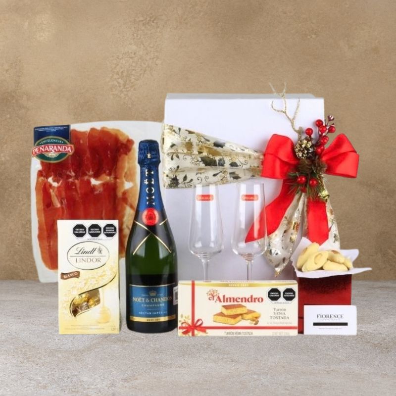 Christmas Gourmet Set "Champagne & Serrano" Luxury Gift Box: Moët & Chandon Nectar Imperial & Premium Pairing-1