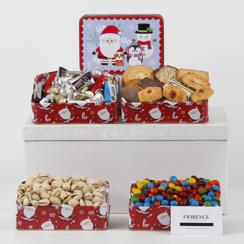 Santa Claus and Friends  Gift Tower with Cookies, Chocolates and Pistachios
