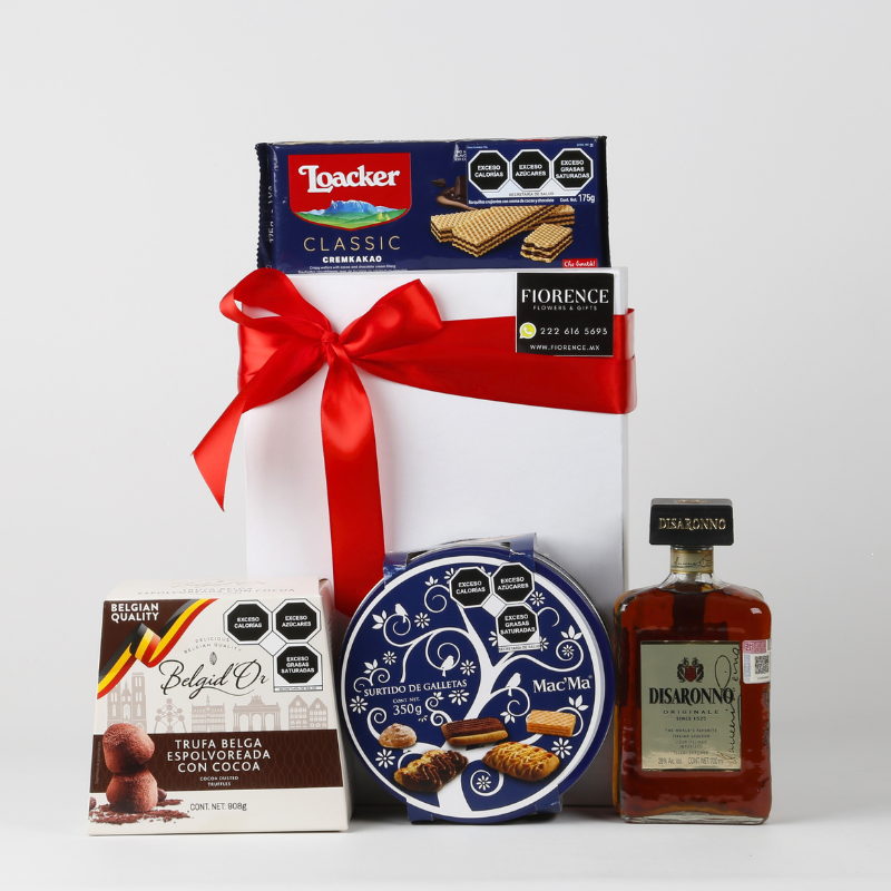 Gift with Italian Disaronno Liqueur, Truffles and Cookies