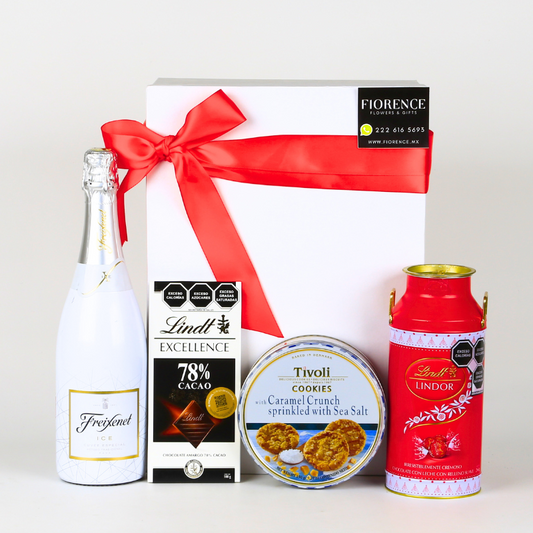 Gift with Sparkling White Wine and Chocolates