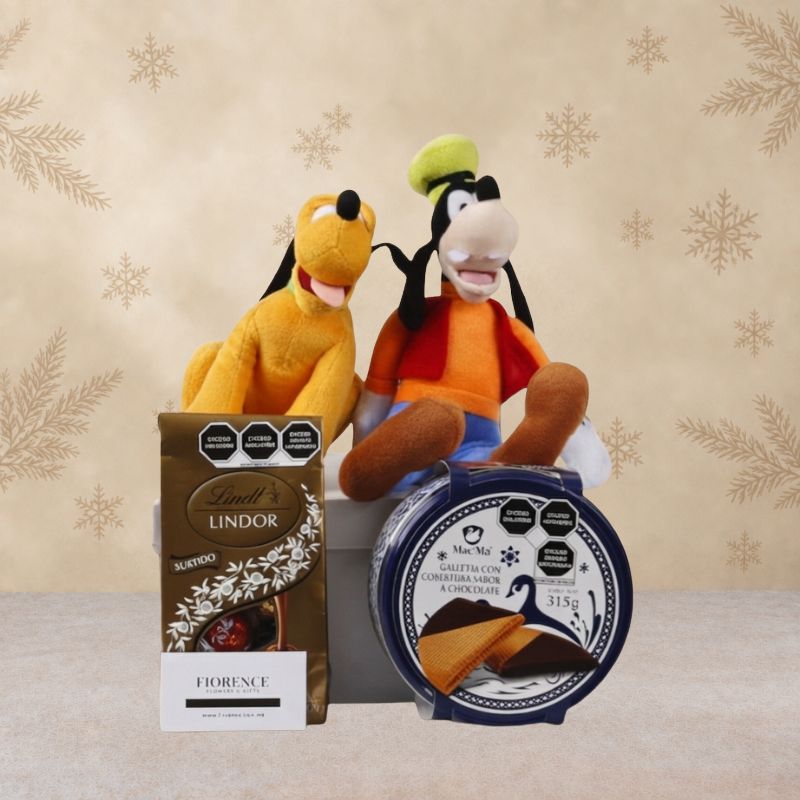 Pluto or Goofy Plush with Chocolates and Cookies