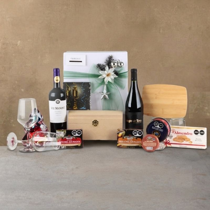 Christmas Gift Box with Red Wine Bottles and Gourmet Selection-2