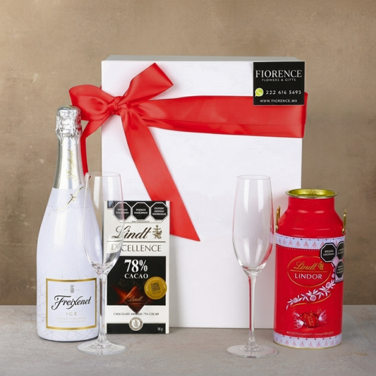 Gift with Sparkling White Wine and Chocolates