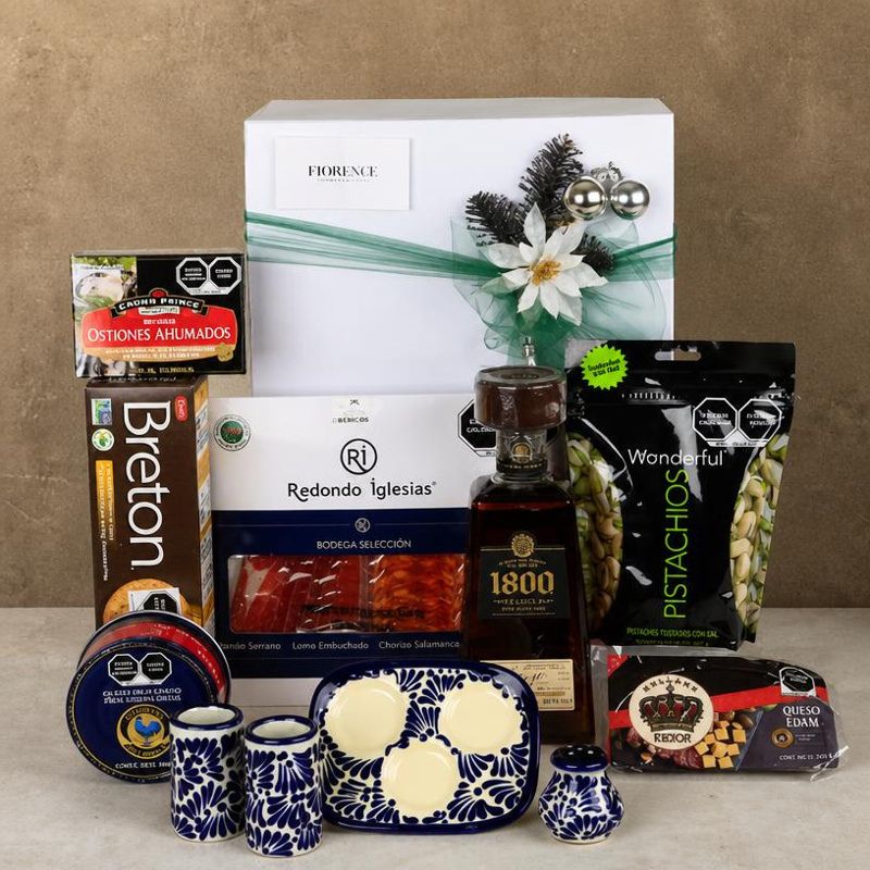 Christmas Gift Box with 1800 Añejo Tequila and Talavera Shot Glasses