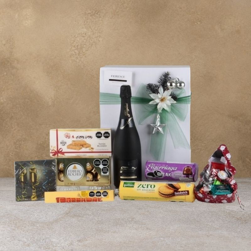 Gift Christmas Box with Freixenet Sparkling White Wine, Chocolates and Cookies-1