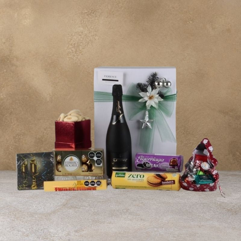 Gift Christmas Box with Freixenet Sparkling White Wine, Chocolates and Cookies-2