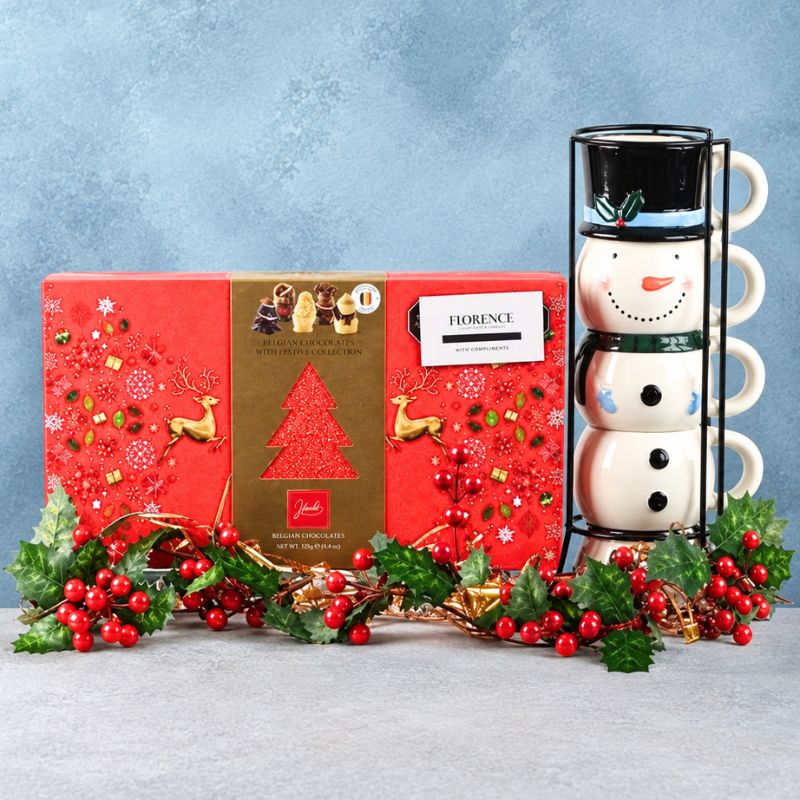Christmas Snowman Mug Tower with Chocolates-1