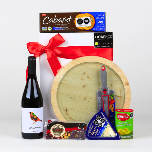 Gourmet Gift with Serving Board, Red Wine and More