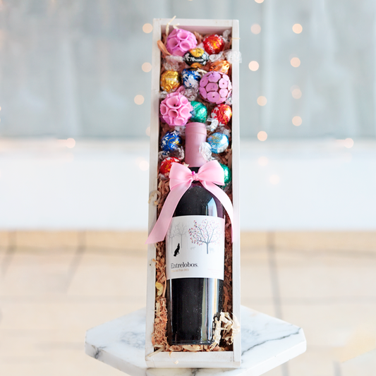 Gift for Mom with Red Wine and Chocolates