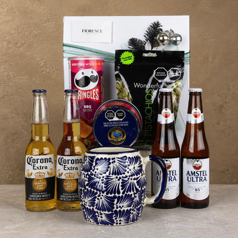Christmas Gift with Corona & Amstel Ultra Beers, Talavera Mug & Snacks