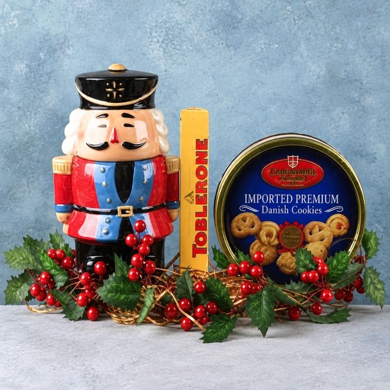 Nutcracker Ceramic Cookie Jar with Cookies and Chocolate-1