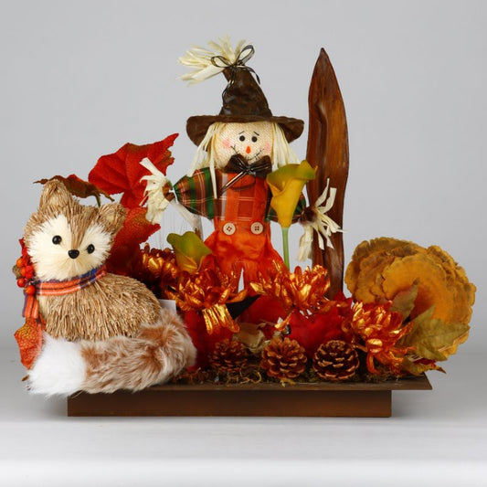 Fall Centerpiece with Fox Puppy & Scarecrow