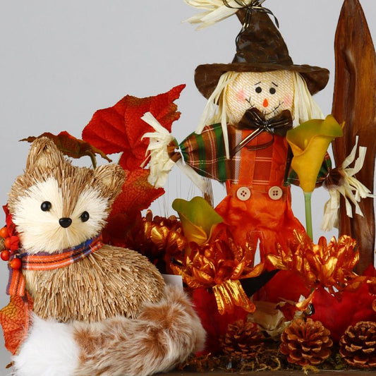 Fall Centerpiece with Fox Puppy & Scarecrow