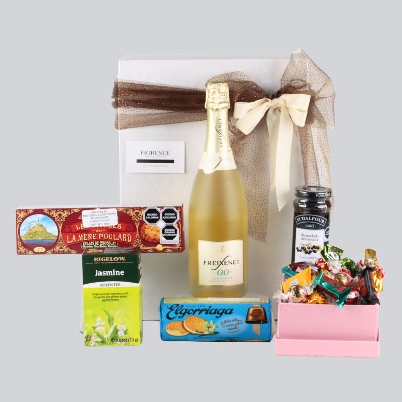 Alcohol Free Luxury Gift Box with White Freixenet, Biscuits, Tea and Gourmet Jam-1
