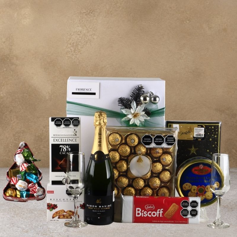Sweet Gourmet Christmas Gift with Baron Maxime Brut Gold French Sparkling White Wine-2
