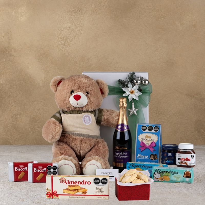 Dolce Vita Alcohol-Free Sparkling Wine Christmas Gift Set with Teddy Bear and Chocolates-1