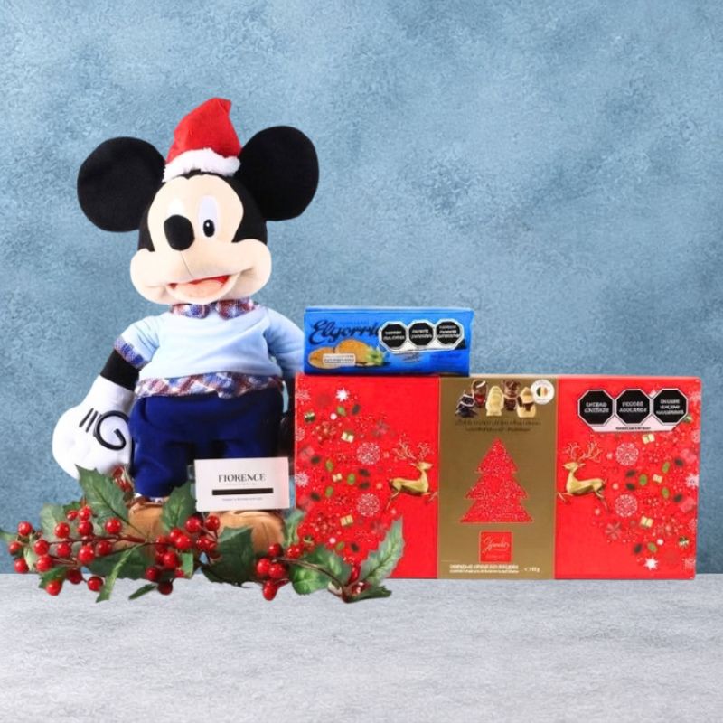 Christmas Mickey Mouse Plush with Chocolates and Cookies