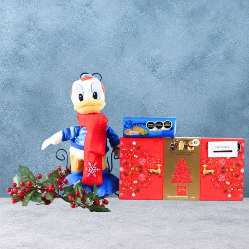 Disney Donald Duck with Skis, Chocolates and Cookies