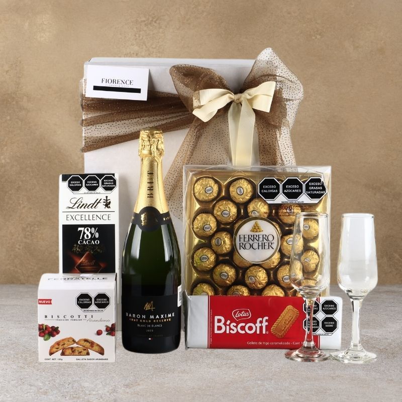 Sweet Gourmet Gift with Baron Maxime Brut Gold French Sparkling White Wine