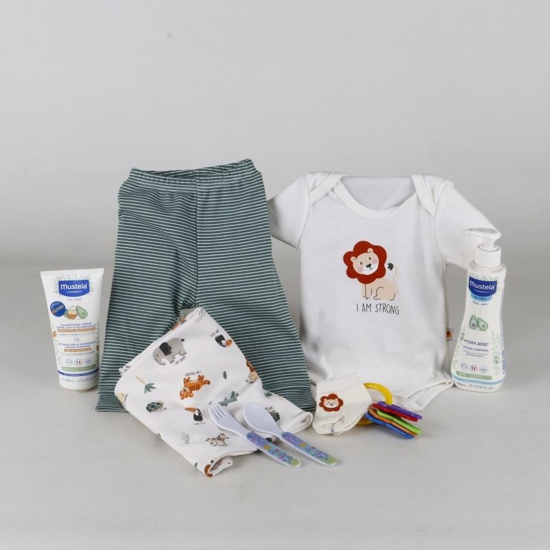 Gift for baby girl or boy featuring Mustela products, clothing, and accessories.-2