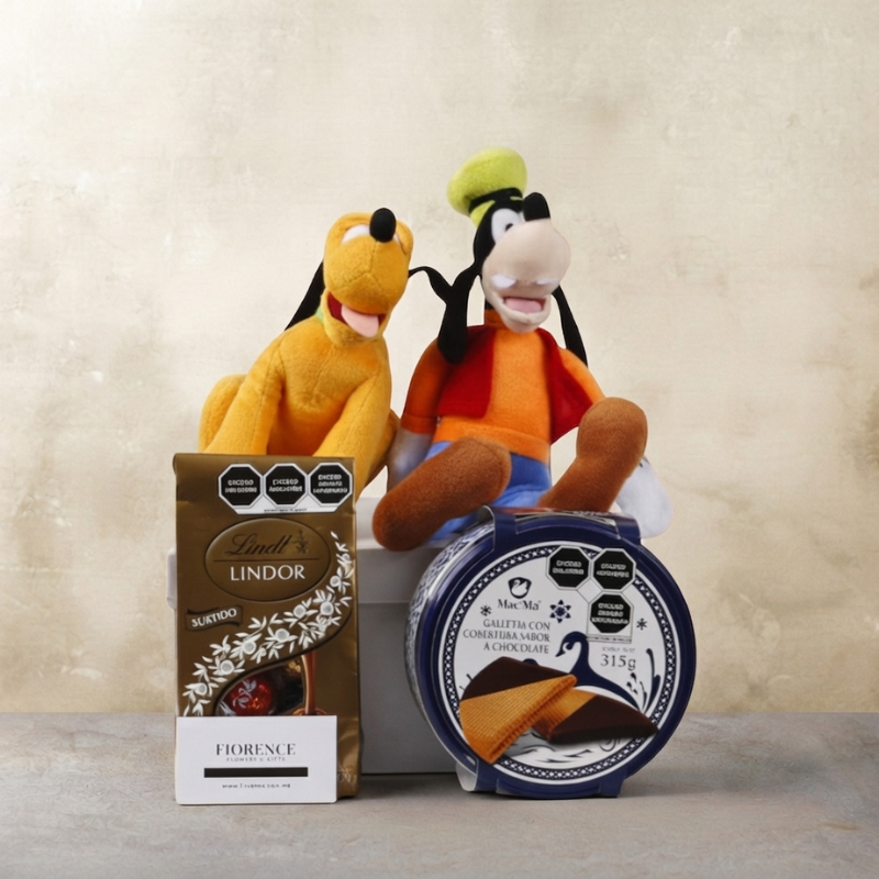 Pluto or Goofy Plush with Chocolates and Cookies