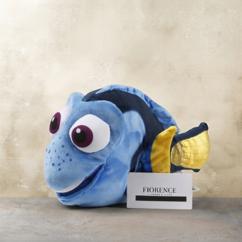 Nemo and Dory plush toys with chocolates and cookies