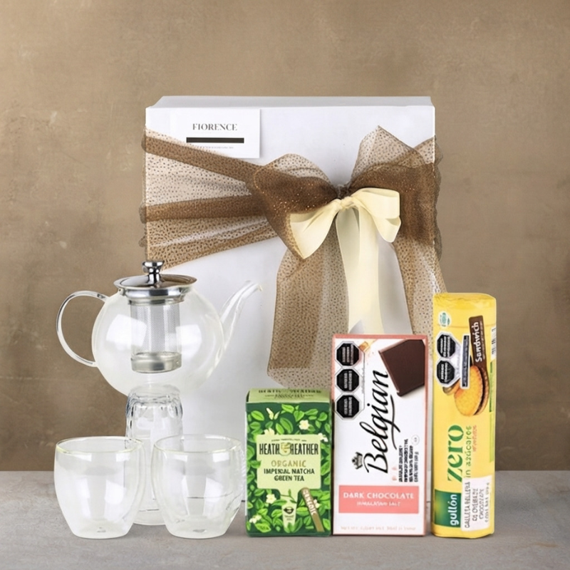 "Imperial Tea & Chocolate" Gourmet Box: Glass Teapot Set & Premium Belgian Treats
