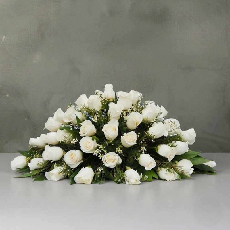 Rose Casket Cover | White Roses Sympathy Tribute