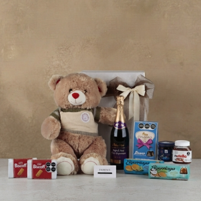 Dolce Vita Alcohol-Free Sparkling Wine Gift Set with Teddy Bear and Chocolates