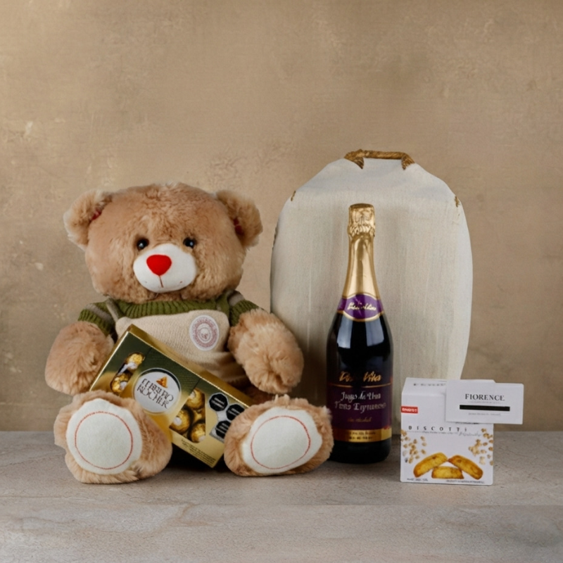 Dolce Vita Sparkling Grape Juice, Sweet Treats and Teddy Bear-1