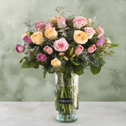 Two Dozen Pink Roses & Alstroemerias | Glass Vase Arrangement
