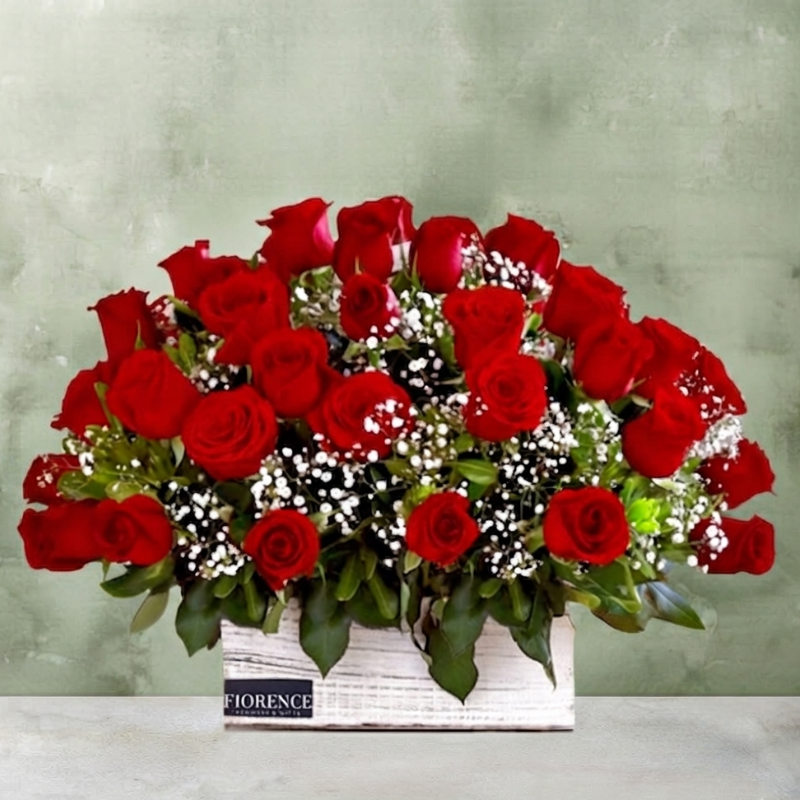Special Arrangement with 50 roses and Gypsophila